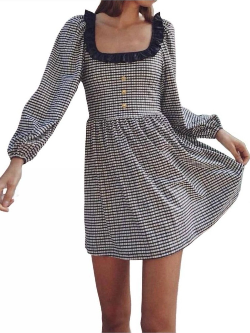 Smith & Quinn Beatrice French Square-Neck Gingham Mini Dress Ruffle Trim SZ M